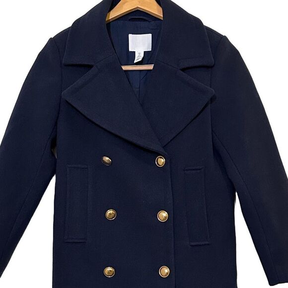 H&M Navy Double Breasted Pea Coat, Size S - Picture 2 of 4